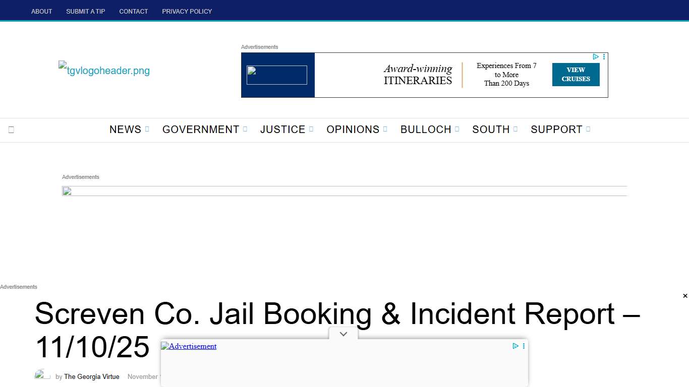 Screven Co. Jail Booking & Incident Report – 11/10/25 • The Georgia Virtue