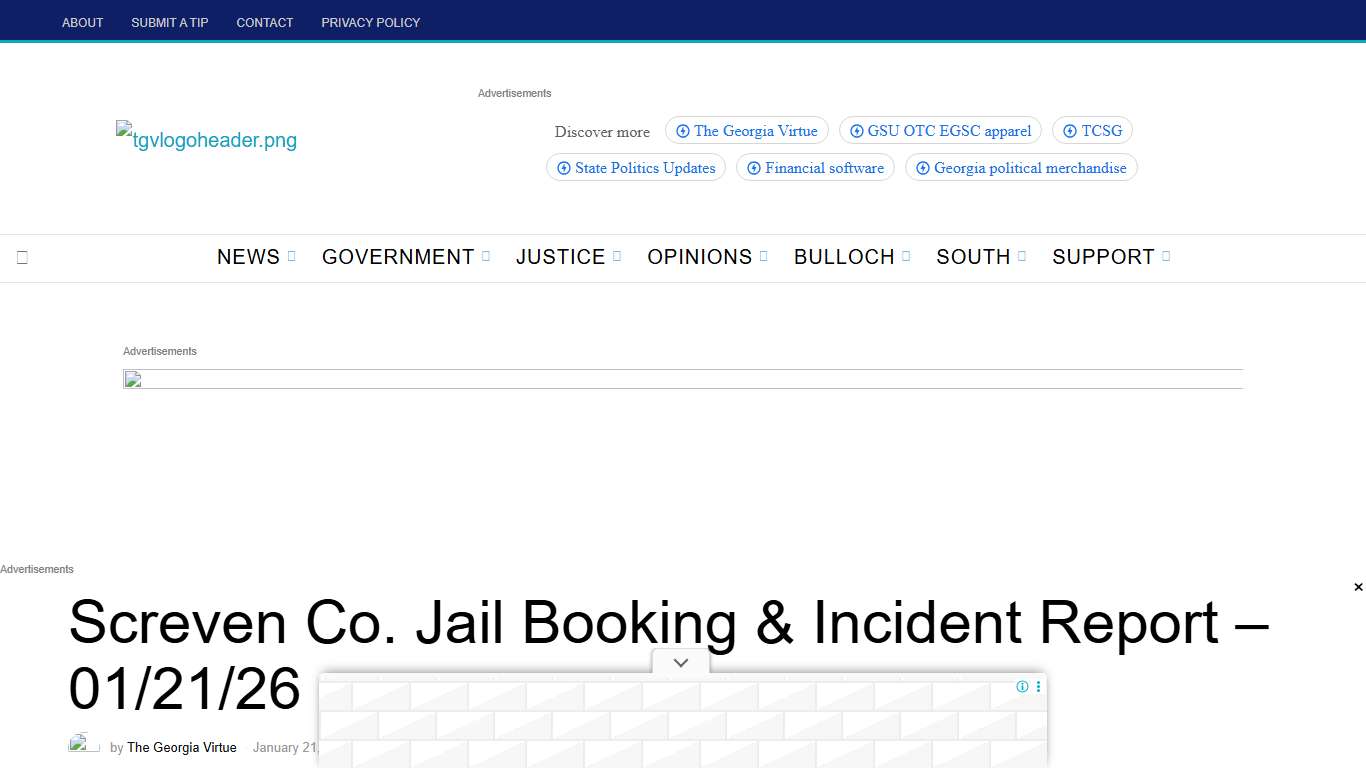 Screven Co. Jail Booking & Incident Report – 01/21/26 • The Georgia Virtue