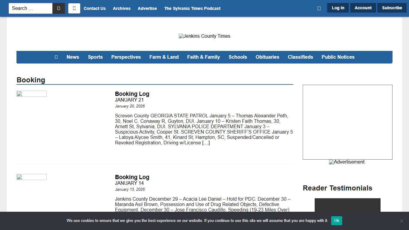 Booking - Jenkins County Times